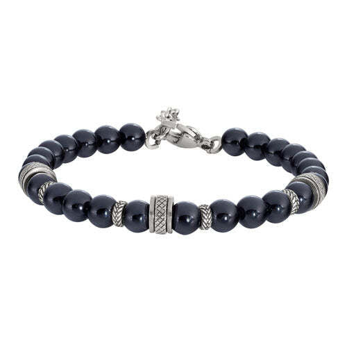 Black Beaded Stone Bracelet With 3 StainleSS Steel Spirals