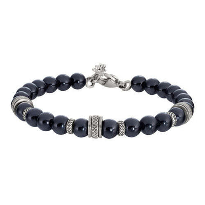 Black Beaded Stone Bracelet With 3 StainleSS Steel Spirals
