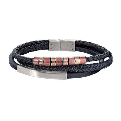 Leather 3 Cord Bracelet With StainleSS Steel Bar And 2 Toned Gold Spiral