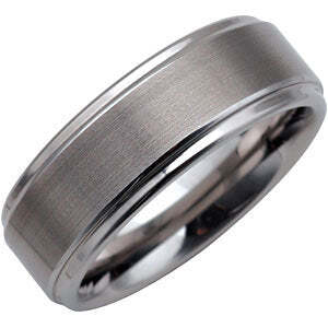 8.3mm Tungsten Satin/Polished Ridged Band Size: 12.5