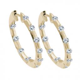 14K Yellow Gold Inside-Outside Diamond Hoop Earring Pair  1.00ctTW