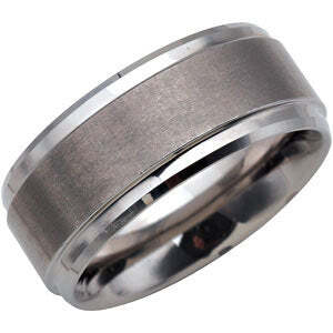 10mm Tungsten Satin/Polished Ridged Edge Flat Band Size: 8