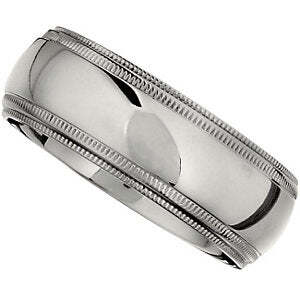 8mm Polished Titanium Ridged Double Milgrain Band Size: 10
