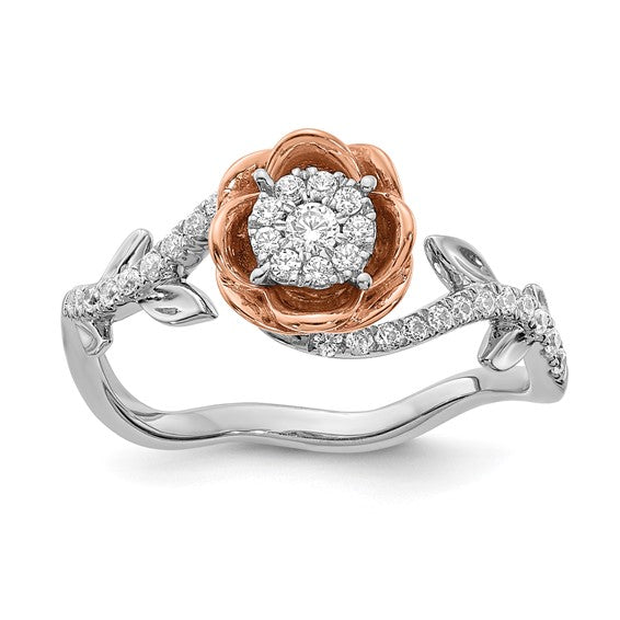 14K Two-Tone Floral Diamond Engagement Ring
