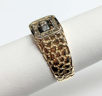 14K Yellow Gold Nugget Ring w/ Diamonds