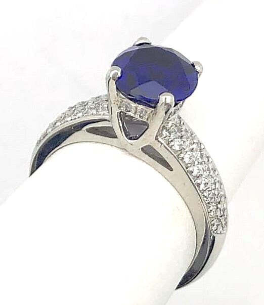 18K White Gold Blue Sapphire & Diamond Ring