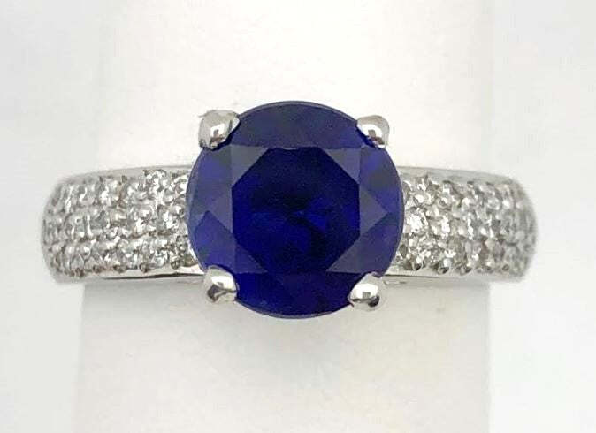 18K White Gold Blue Sapphire & Diamond Ring