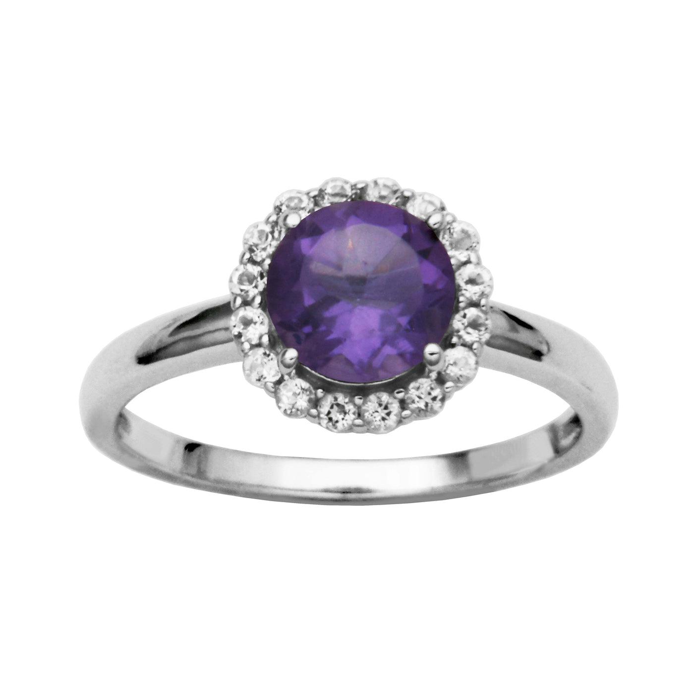 SS African Amethyst & White Topaz Ring