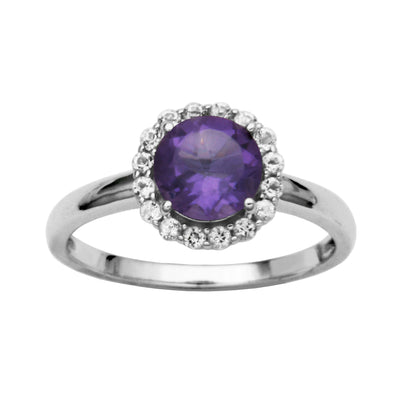 SS African Amethyst & White Topaz Ring