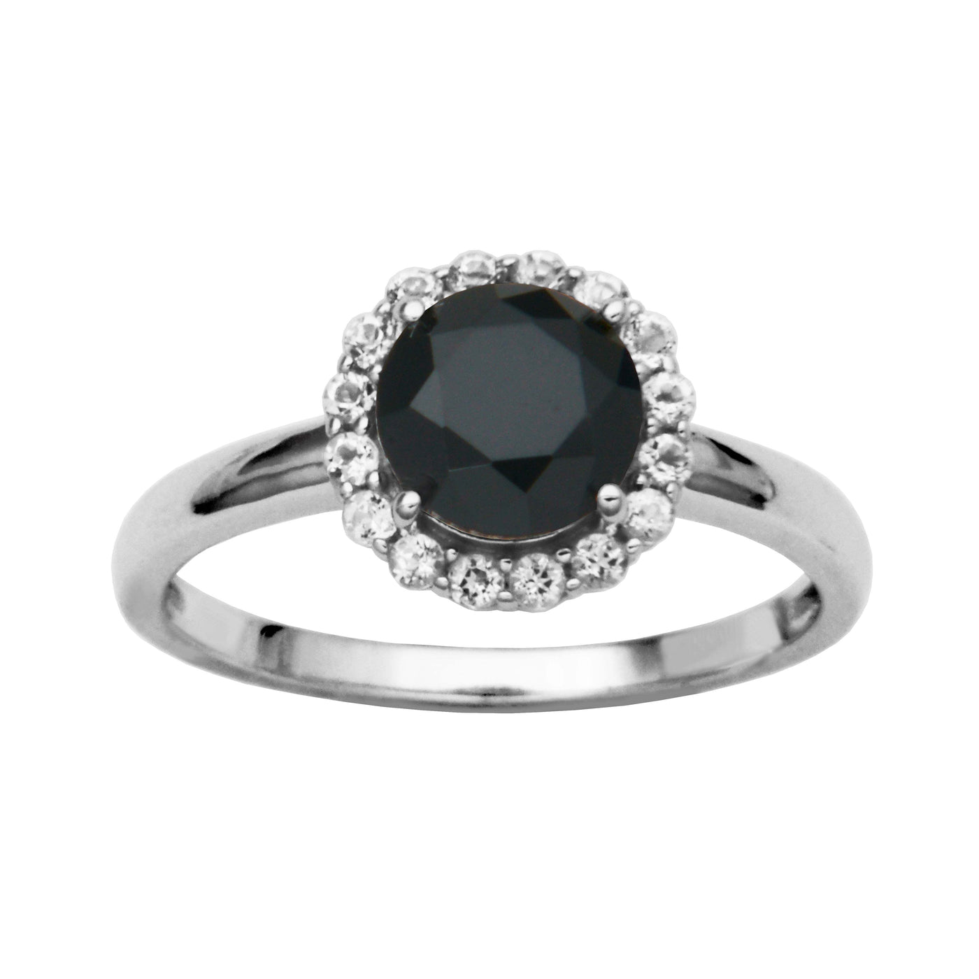 SS Black Spinel & White Topaz Ring