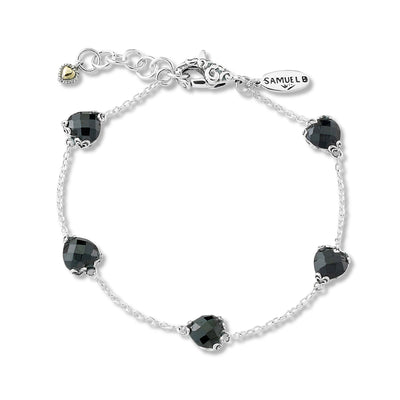SS 7mm Heart Shaped Black Spinel Station Bracelet
