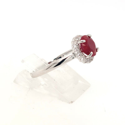 SS Dyed Red Corundum & White Topaz "Dazzle" Ring
