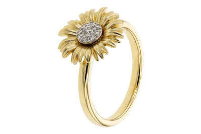 14K Yellow Gold Diamond Sunflower Ring (Size 7)