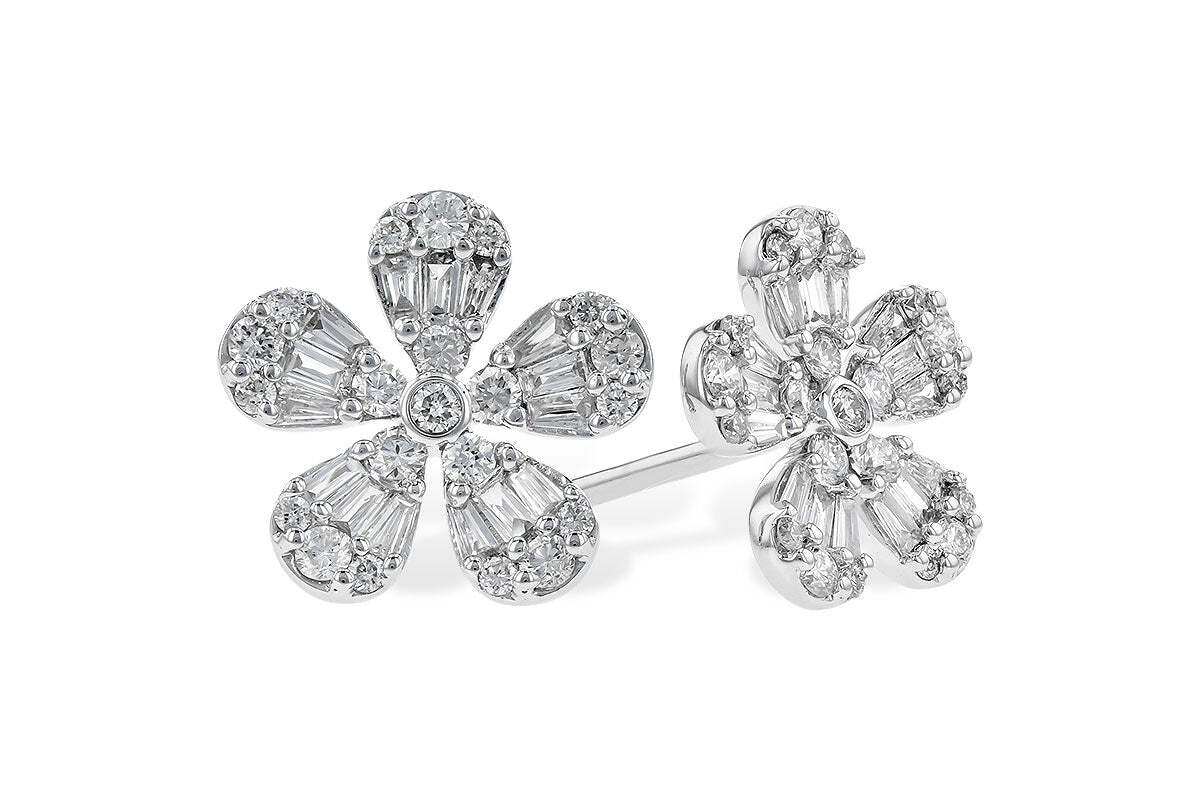 14K White Gold Diamond Flower Stud Earrings