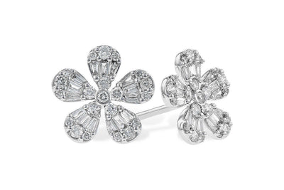 14K White Gold Diamond Flower Stud Earrings
