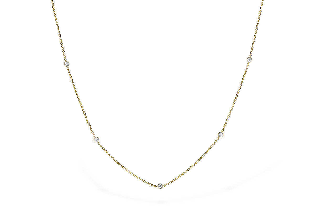 14K Yellow Gold Diamond Station Necklace with 9 Stations (18 inches)