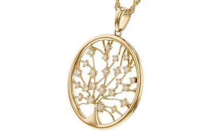 14K Yellow Gold Tree of Life Diamond Necklace (18 inches)