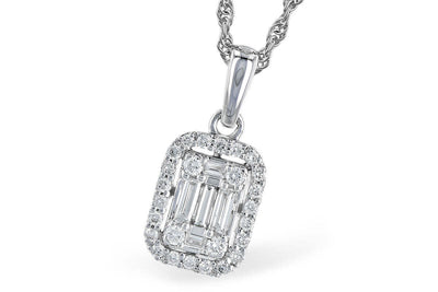 14K White Gold Emerald-Shape Diamond Cluster Necklace (18 inches)