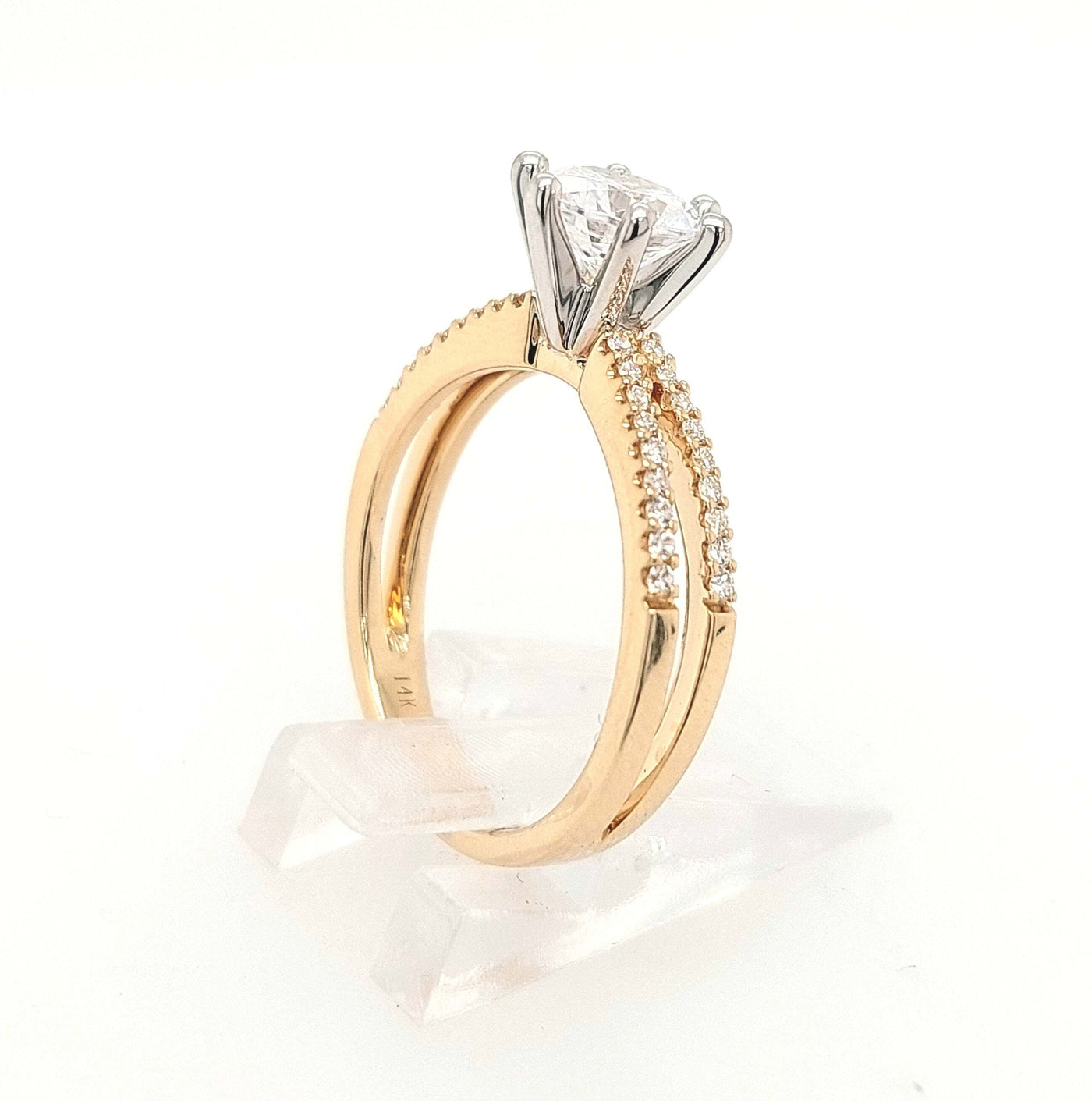 14K Yellow Gold Reverse Split Shank Diamond Semi-Mount Engagement Ring Size 7