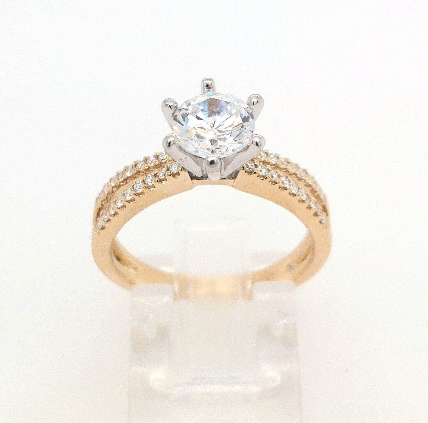 14K Yellow Gold Reverse Split Shank Diamond Semi-Mount Engagement Ring Size 7
