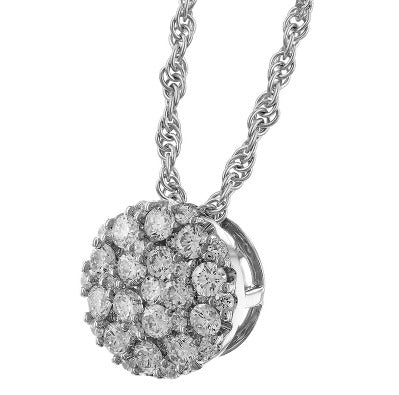 14K White Gold Round Diamond Cluster Necklace (18 inches)