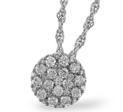 14K White Gold Round Diamond Cluster Necklace (18 inches)