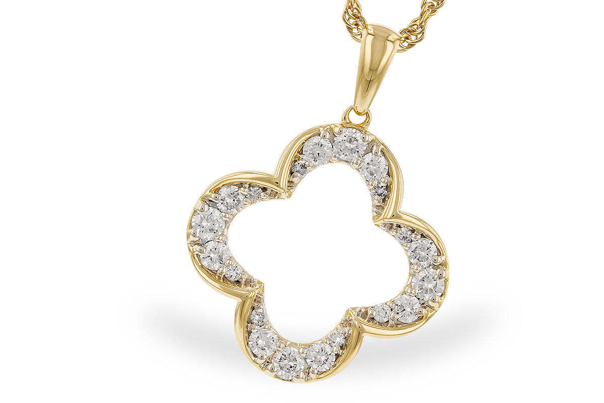 14K Yellow Gold 0.32ctTW Diamond Clover Necklace