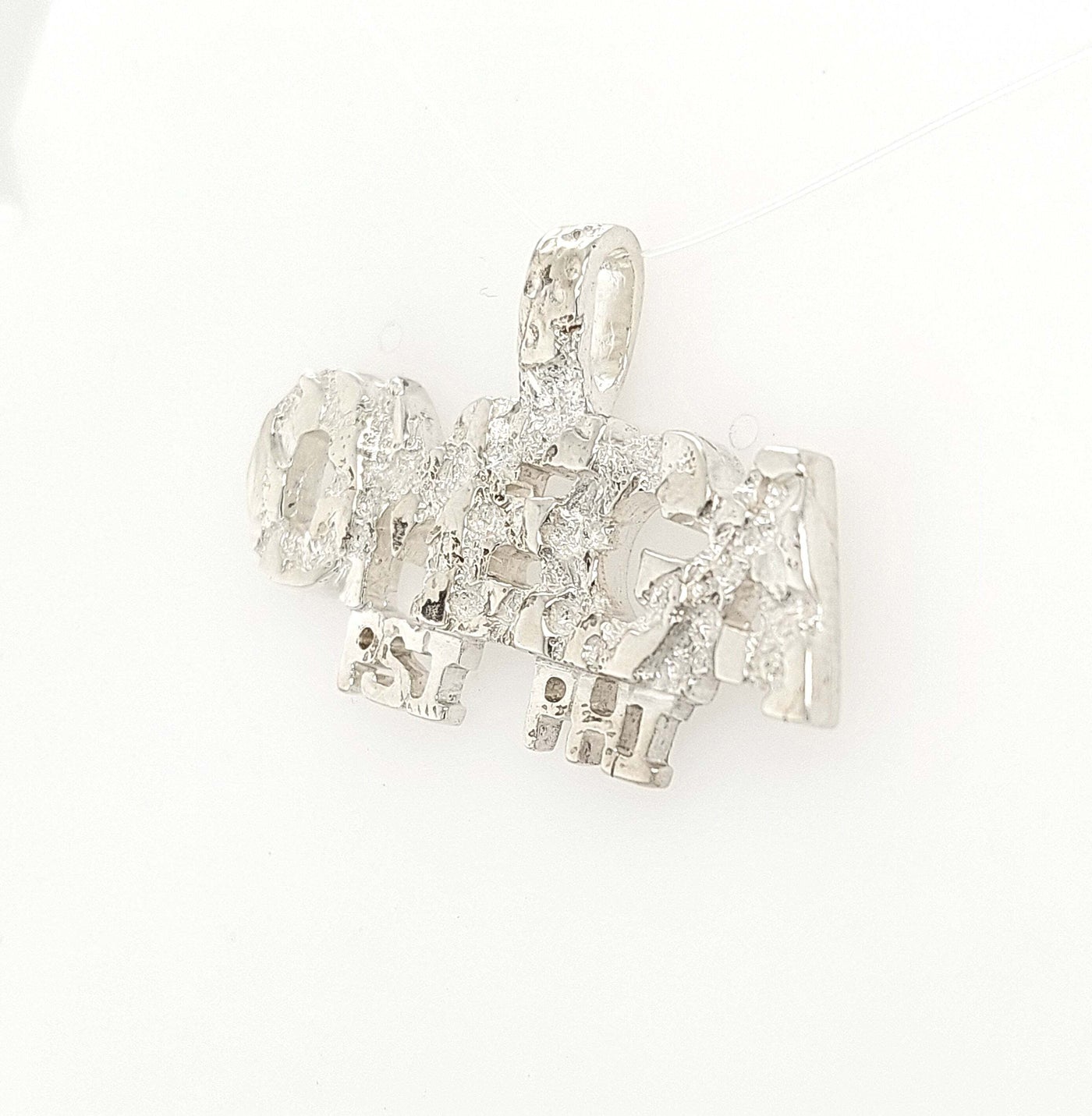 SS Omega PSI PHI Silver Nugget Pendant