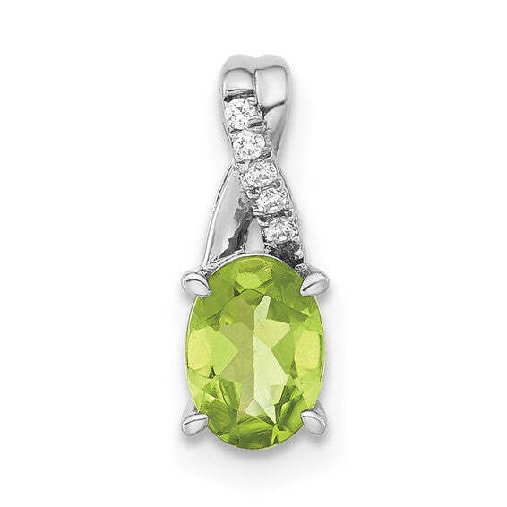 14K White Gold Oval Peridot & Diamond Pendant