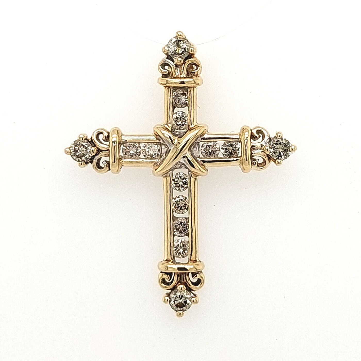 10K Yellow Gold Diamond Cross Pendant w/ approx 0.31ctTW of H-I/I1-I2 Gram Weight:2.0g