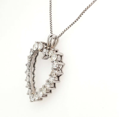 14K White Gold RBC Diamond Heart Pendant w/ approx 1.19ctTW H-I/SI2 & 14K White Gold Box Chain 16in Gram Weight:4.1g