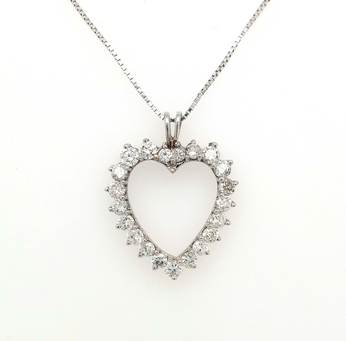 14K White Gold RBC Diamond Heart Pendant w/ approx 1.19ctTW H-I/SI2 & 14K White Gold Box Chain 16in Gram Weight:4.1g