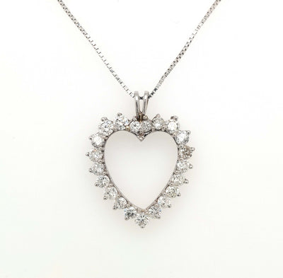 14K White Gold RBC Diamond Heart Pendant w/ approx 1.19ctTW H-I/SI2 & 14K White Gold Box Chain 16in Gram Weight:4.1g