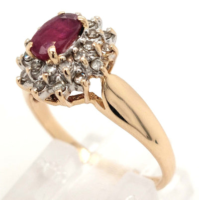 14K Yellow Gold Oval Ruby 4x6mm & Diamond Fashion Ring w/ approx 0.24ctTW H-I/SI2-I1 Size:7 Gram Weight:2.5g