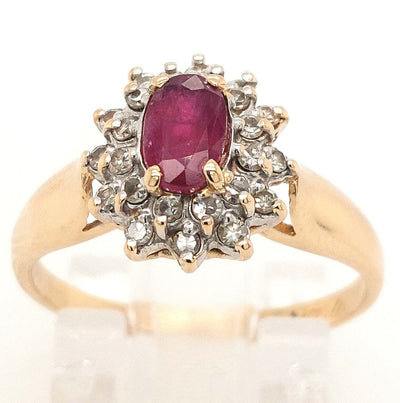 14K Yellow Gold Oval Ruby 4x6mm & Diamond Fashion Ring w/ approx 0.24ctTW H-I/SI2-I1 Size:7 Gram Weight:2.5g