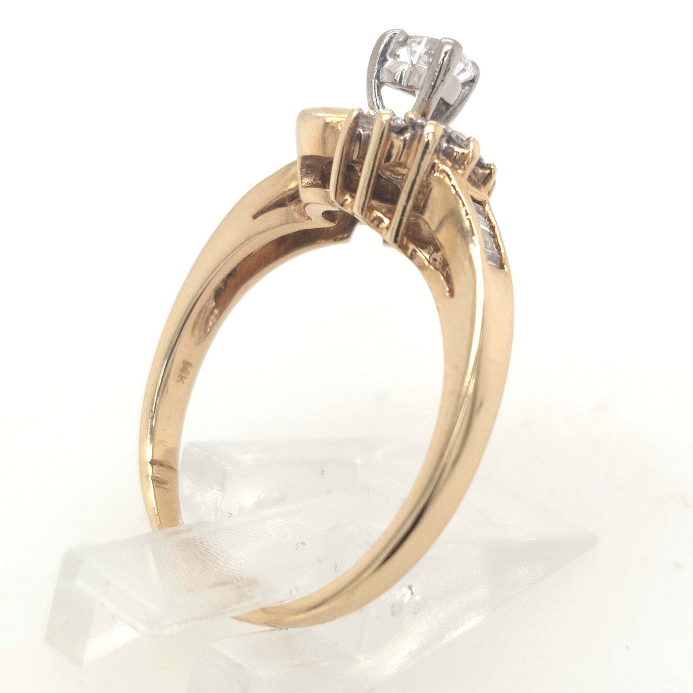14K Yellow Gold Heart shape, RBC, & baguette diamond ring .50ctTW approximately, 4.0g size 7.25