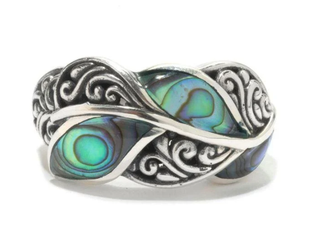 SS "Cascada Leaf Ring" with Paua (Size 7)