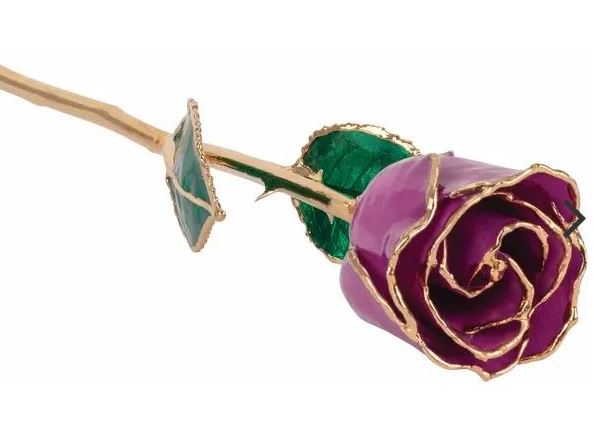 Lacquered Amethyst Colored Rose with 24K Gold Trim