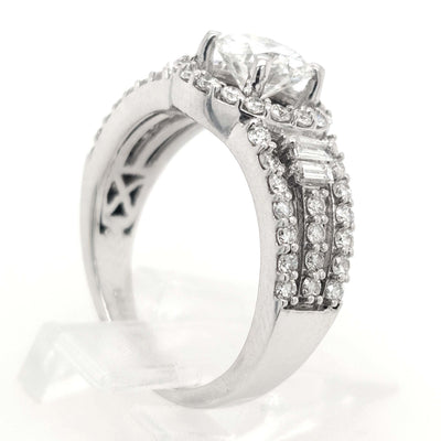 14K White Gold RBC Natural Diamond Engagement Ring approx 1.56ctTW, 1.01ct H/VVS1 RBC Center, 0.43ctTW of RBC 