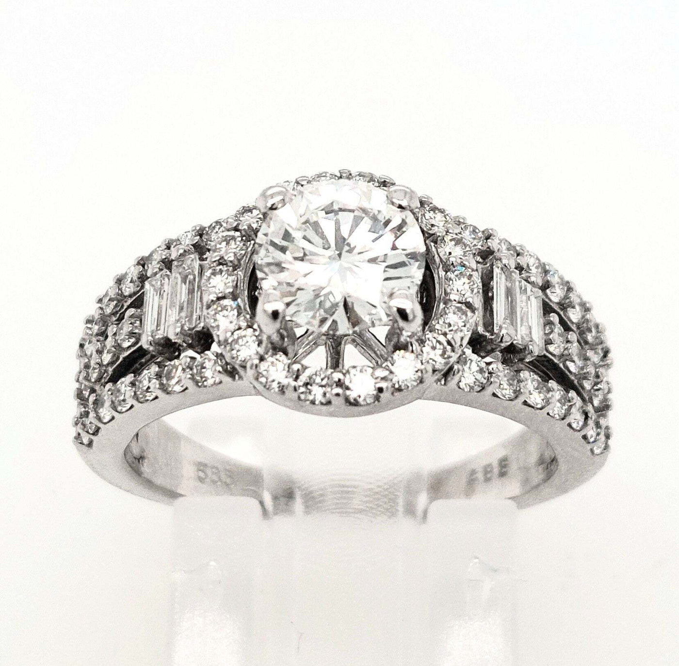 14K White Gold RBC Natural Diamond Engagement Ring approx 1.56ctTW, 1.01ct H/VVS1 RBC Center, 0.43ctTW of RBC 