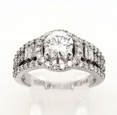 14K White Gold RBC Natural Diamond Engagement Ring approx 1.56ctTW, 1.01ct H/VVS1 RBC Center, 0.43ctTW of RBC 