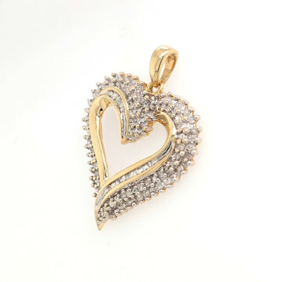 10K Two-Tone Gold Diamond Heart Pendant 1.00ctTW approx. with H-I/SI RBC & Baguette Diamonds 