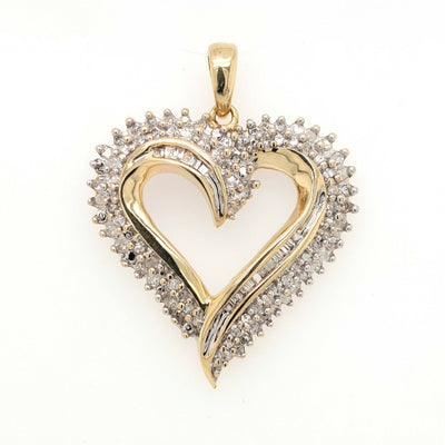 10K Two-Tone Gold Diamond Heart Pendant 1.00ctTW approx. with H-I/SI RBC & Baguette Diamonds 