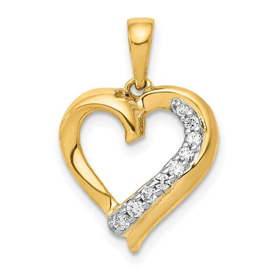 14K Yellow Gold Diamond Heart Pendant 0.10ctTW H-I/SI1-I1