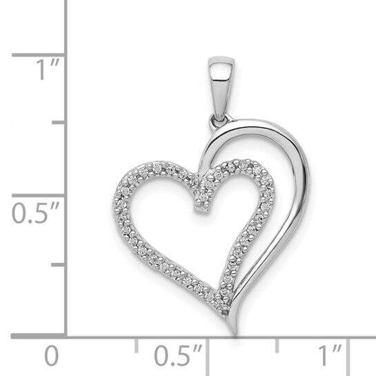 14K White Gold Double Diamond Heart Pendant 0.10ctTW H-I/SI1-I1