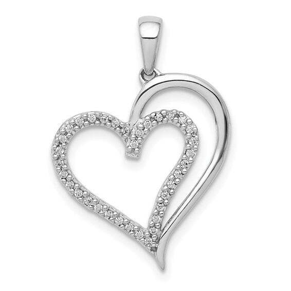 14K White Gold Double Diamond Heart Pendant 0.10ctTW H-I/SI1-I1