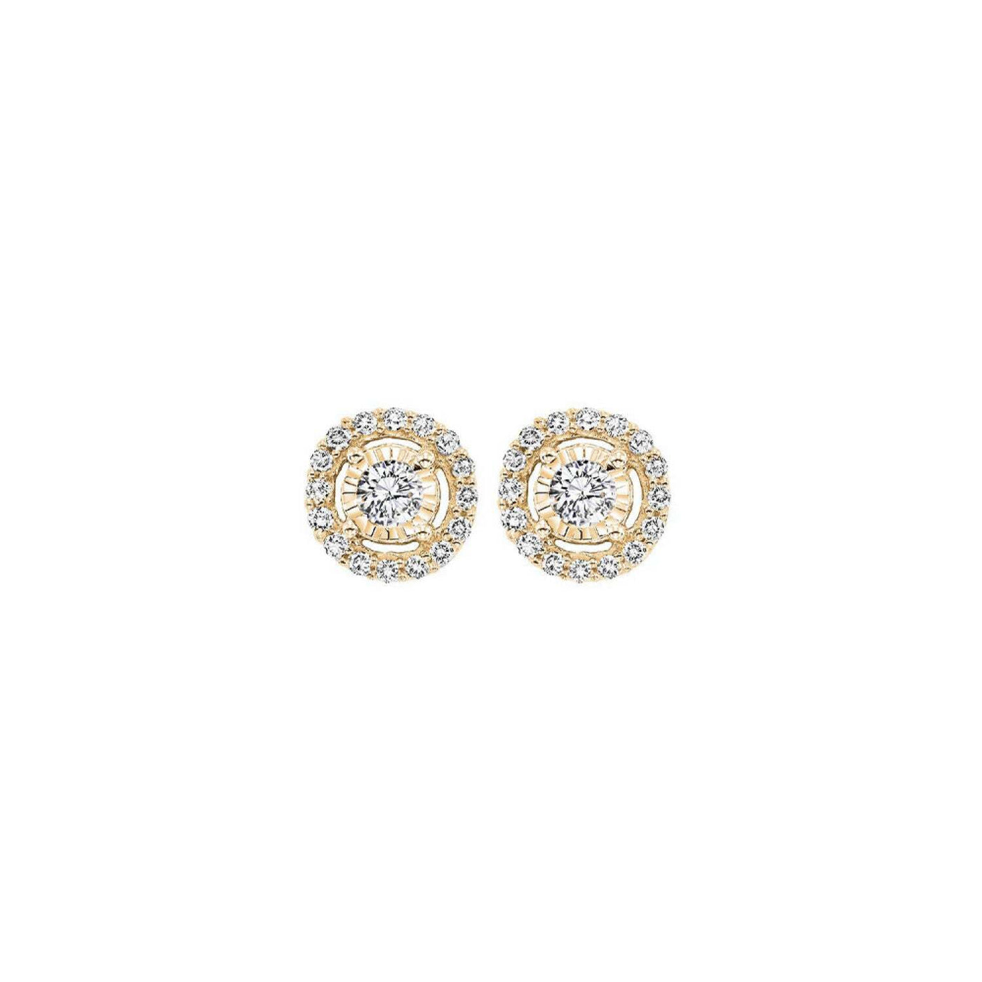 14K Yellow Gold 0.50ctTW H-I/SI2-I1 Diamond Halo Stud Earring Pair with Friction Posts & Backs