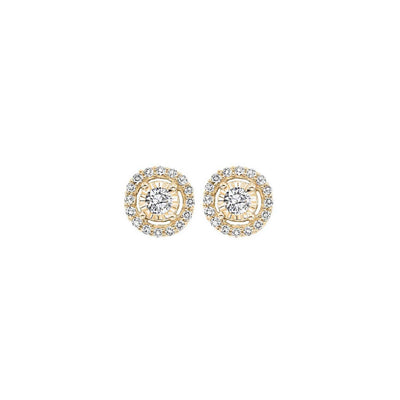 14K Yellow Gold 0.50ctTW H-I/SI2-I1 Diamond Halo Stud Earring Pair with Friction Posts & Backs
