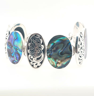 Sterling Silver Abalone Oval Link "Expression Bracelet- Paua"