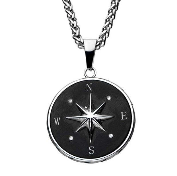 StainleSS Steel and Black Plated Rose CompaSS Pendant